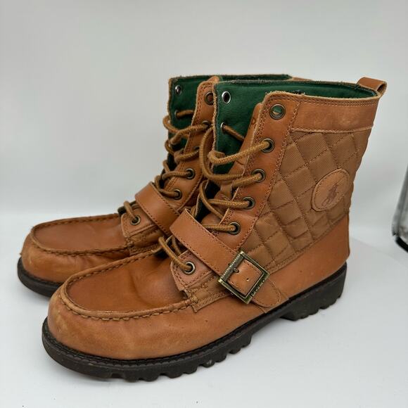 Polo By Ralph Lauren Ranger Tumbled Leather and Quilted Brown Ankle Boot Mens 6 - Picture 7 of 16